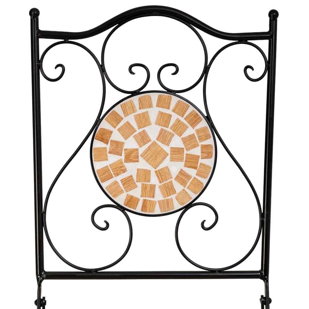 Set tavolo e 2 sedie in mosaico e ferro battuto nero, tavolo: P60x75h - sedia/e: P38x46-90h