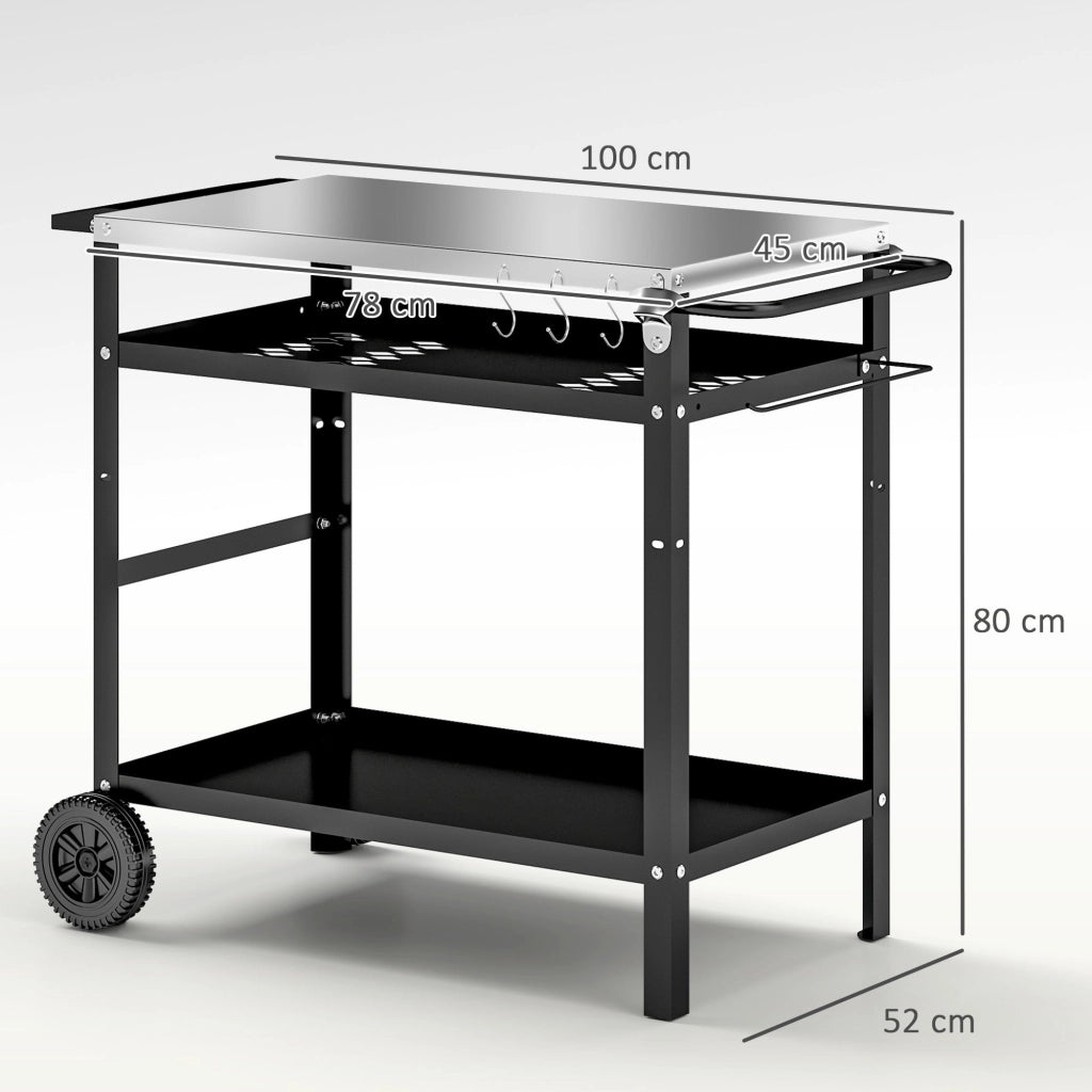 Carrello per Barbecue 100x52x80 cm con Piano in Acciaio Nero