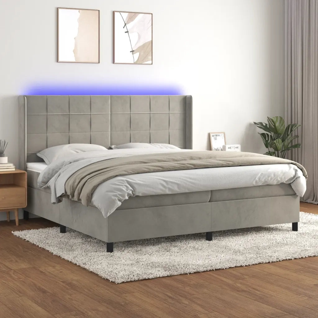 Letto a Molle Materasso e LED Grigio Chiaro 200x200 cm Velluto 3139583