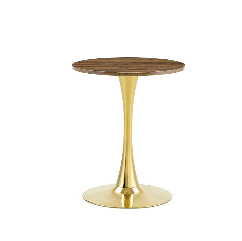 Tavolo rotondo da pranzo o soggiorno 60 cm; stile Mid-Century; MDF effetto noce e metallo dorato