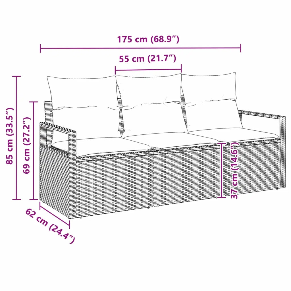 Set di divani 3 pcs Grigio polyrattan