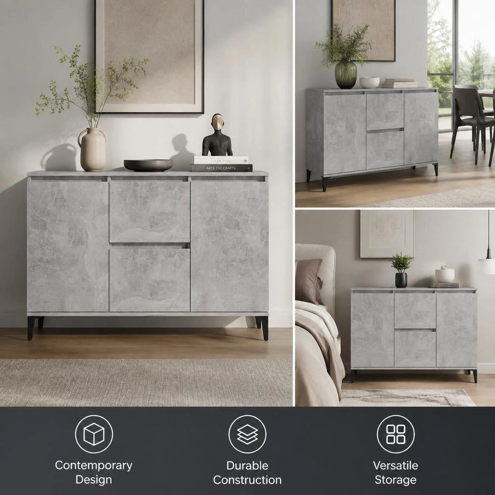 Sideboard Concrete Grey 102x35x70 Cm Wood Material
