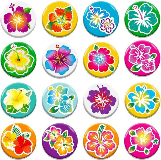 Bottoni hawaiani da 32 pezzi - Spille hawaiane - Regali per bambini/adulti - Decorazioni per luau - Favors per festa - Spille tropicale - Spillini
