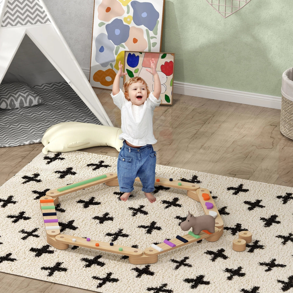 Tavola di equilibrio in legno per bambini ¨C zephmum ¨C 3-8 anni, con pietre colorate