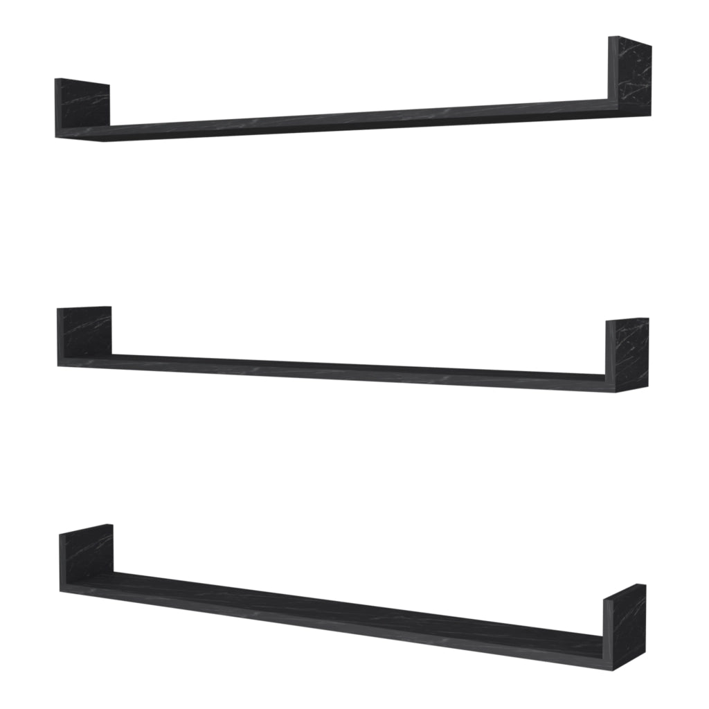 Set 'Höganäs' 3 Mensole da Muro - Consolli Pensili con Piano d'Appoggio a Forma di U - Largo 120 cm - Effetto Marmo Nero [en.casa]