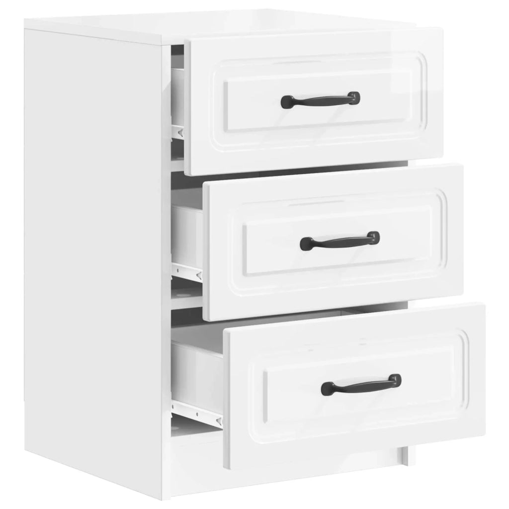Comodino | Armadio da Notte | Mobiletto da notte con cassetto Bianco Lucido 43 x 41 x 63,5 cm