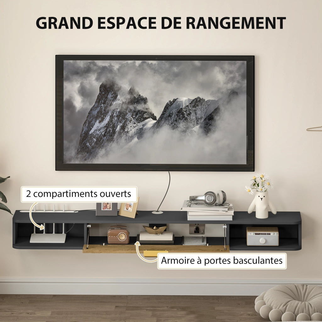 Mobile TV parete con ante e cassetti ¨C Minimal ¨C Grigio 160x24x16