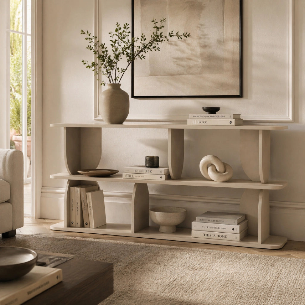 Libreria Moderna Per Soggiorno Con 4 Vani A Giorno E 3 Ripiani Design Minimal Mobile Per Corridoio Studio Ufficio Stile Contemporaneo In Melaminico 160 X 74 X 34 Cm Cashmere