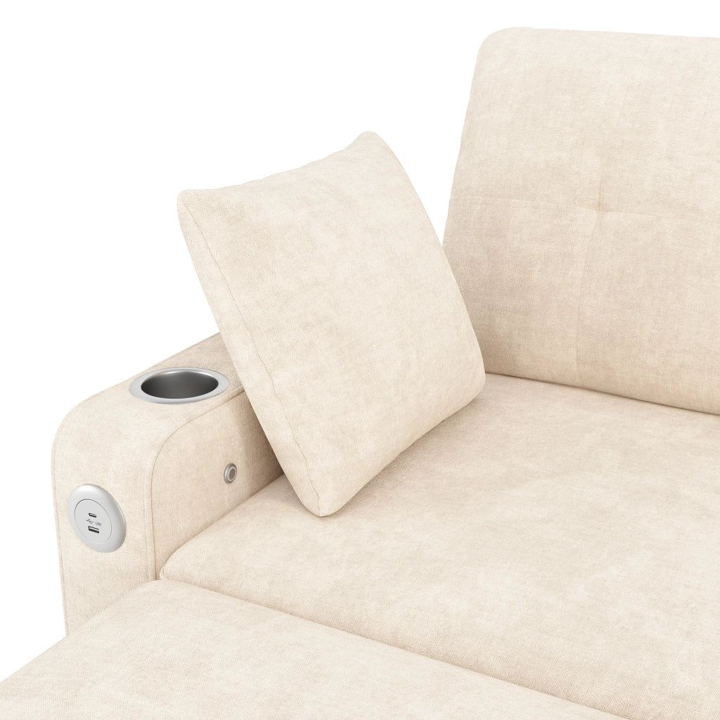 Divano letto 2 posti estraibile 141;5x131x83;5 cm in chenille beige con LED e USB/Type-C