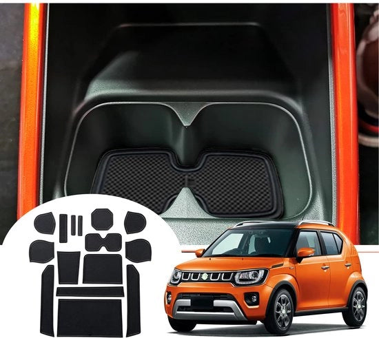 Antislipmatte per Suzuki Ignis 2017-2024 2025, Mattoncini antiscivolo per console centrale, Mat per contenitore, Mattoncino antiscivolo per cassetto, Mattoncini antiscivolo per serrature, 15 pezzi (nero)