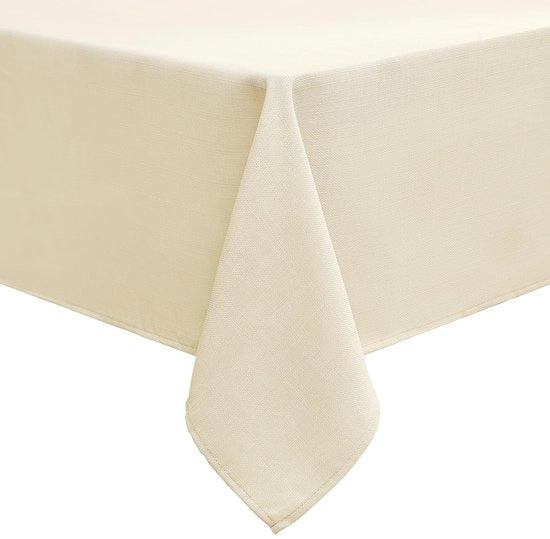 Tavolo in Lino a Quadrato 140 x 140 cm con Effetto Lotus, Impermeabile, Lino da Tavolo, Lino da Tavolo, Protezione contro Macchie, Beige