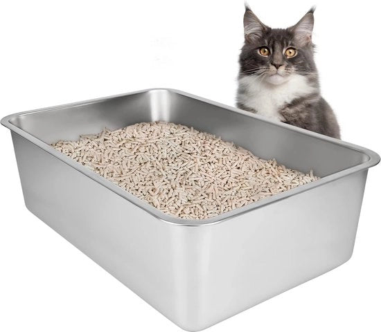 Ciotola per Gatti in Acciaio Inossidabile Grande Dimensione (50 x 35 x 20 cm) - Ciotola per Gatti e Conigli in Metallo - Senza Odori e Senza Macchie