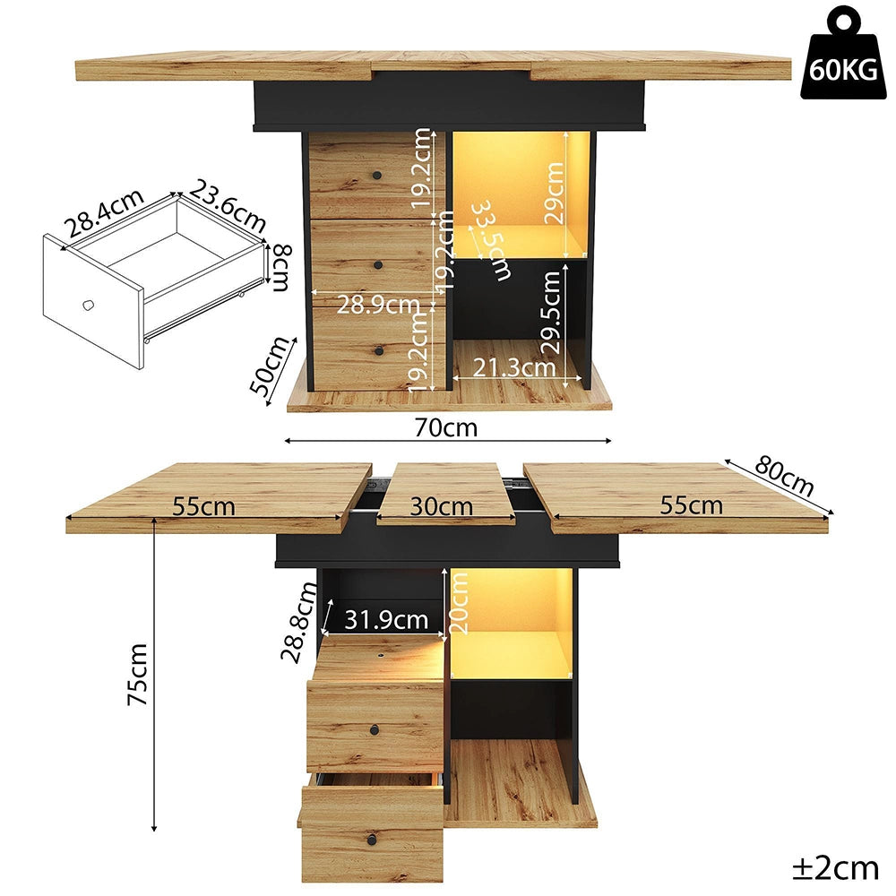 Tavolo estensibile - Xylo - 110-140x80cm con illuminazione LED