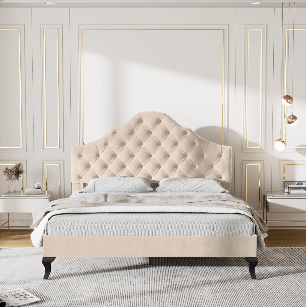Letto imbottito 140x190 cm in velluto off white con rete