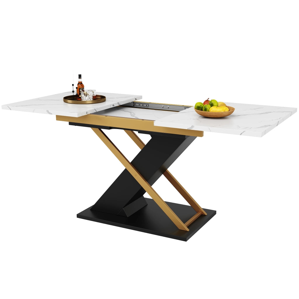 Tavolo da pranzo allungabile con 1 piano scorrevole e gambe incrociate; per cucina e soggiorno; in MDF e metallo; nero; 120-160 × 80 × 75;4 cm