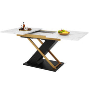 Tavolo da pranzo allungabile con 1 piano scorrevole e gambe incrociate; per cucina e soggiorno; in MDF e metallo; nero; 120-160 × 80 × 75;4 cm