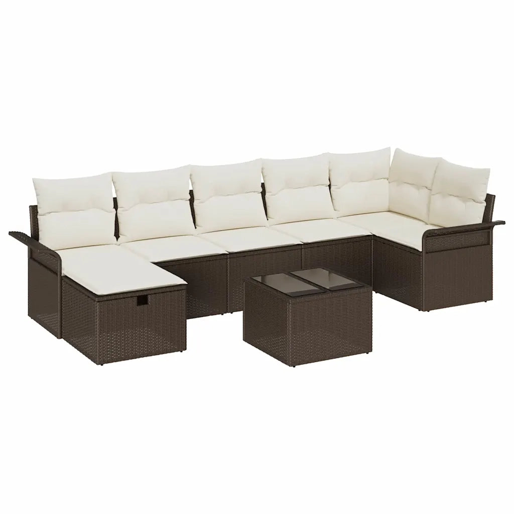 Set Divano da Giardino 8 pcs Marrone e Crema polyrattan