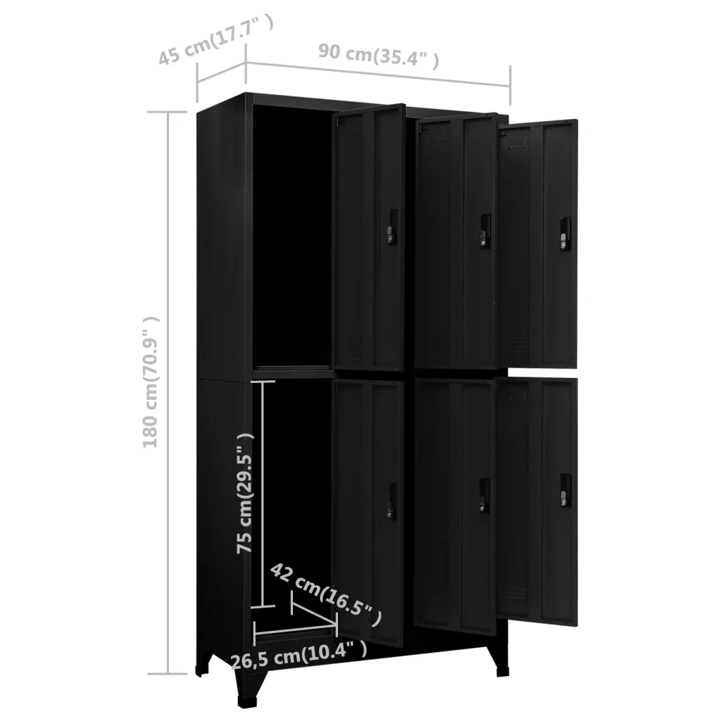 Armadietto moderno 90 x 45 x 180 cm con ampi scomparti chiudibili a chiave in acciaio nero 02_0047011