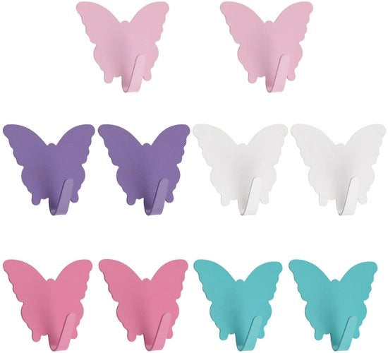 Hanger per lenzuola con forma di farfalla - 10 pezzi - adesivi self-attacco - decorativi - appesi - hanger per asciugamani - hanger per lenzuola - prodotto in acciaio duraturo - chiodi