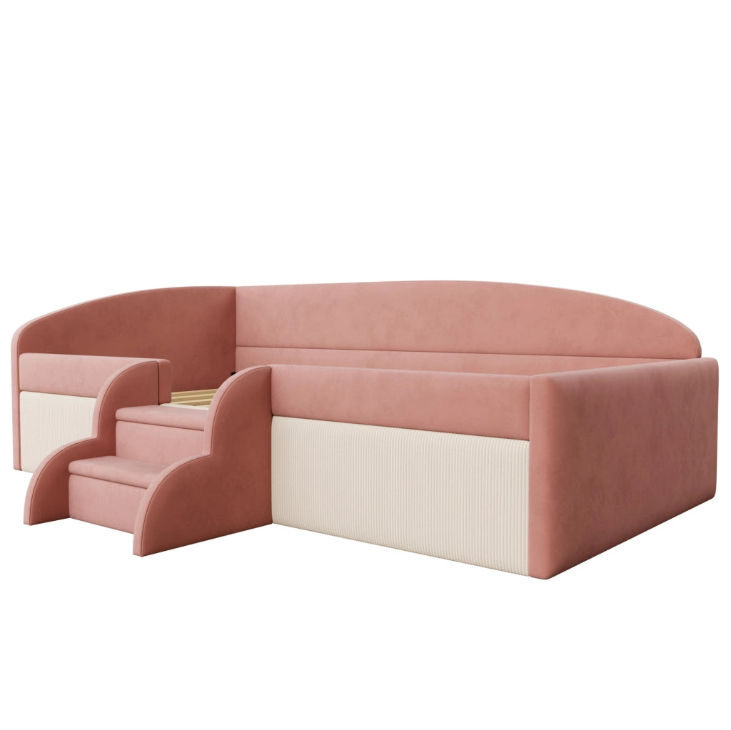 Letto imbottito per bambini 90x190 cm rosa e bianco crema