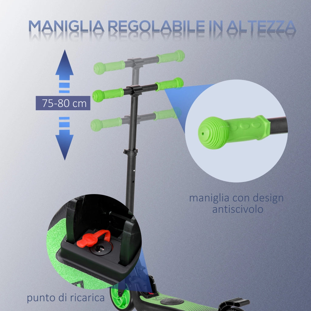 Monopattino Elettrico Pieghevole per Bambini ¨C zephmum ¨C Nero e Verde 71x36.5x75-80 cm
