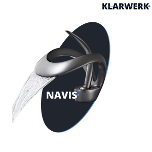 NAVIS | Rubinetto a cascata di design per bagno grigio titanio |Elegante rubinetto in acciaio inossidabile premium per lavelli|Miscelatore  2 attacchi