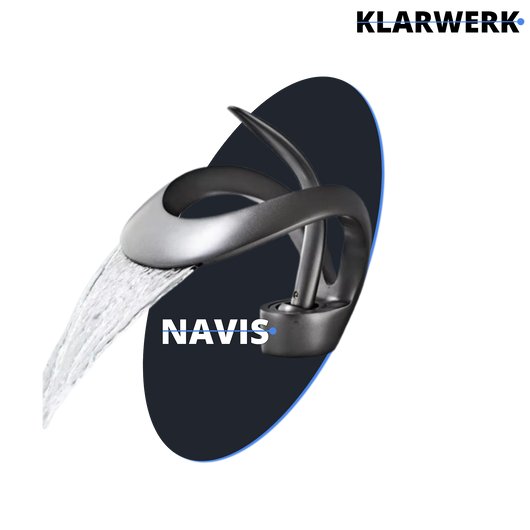 NAVIS | Rubinetto a cascata di design per bagno grigio titanio |Elegante rubinetto in acciaio inossidabile premium per lavelli|Miscelatore  2 attacchi
