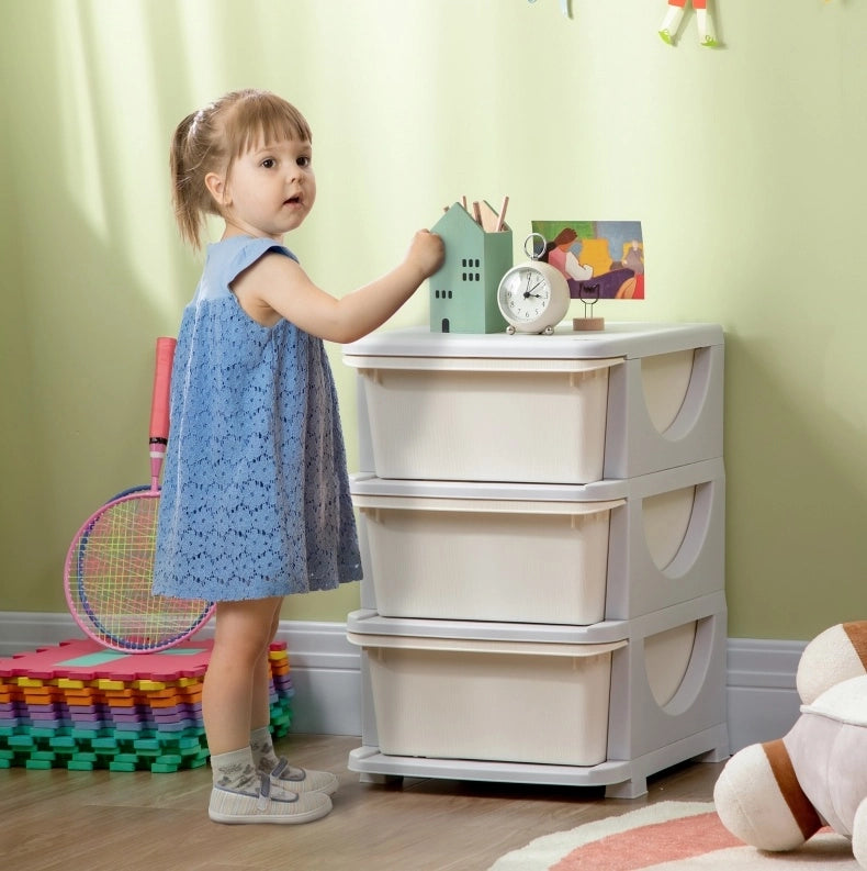 Mobile contenitore per bambini con 3 cassetti estraibili bianco crema
