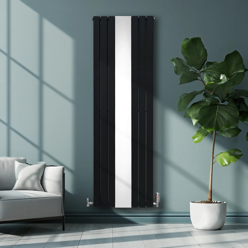 Radiatore a Specchio a Doppia Colonna Verticale Nero 1800mm x 565mm