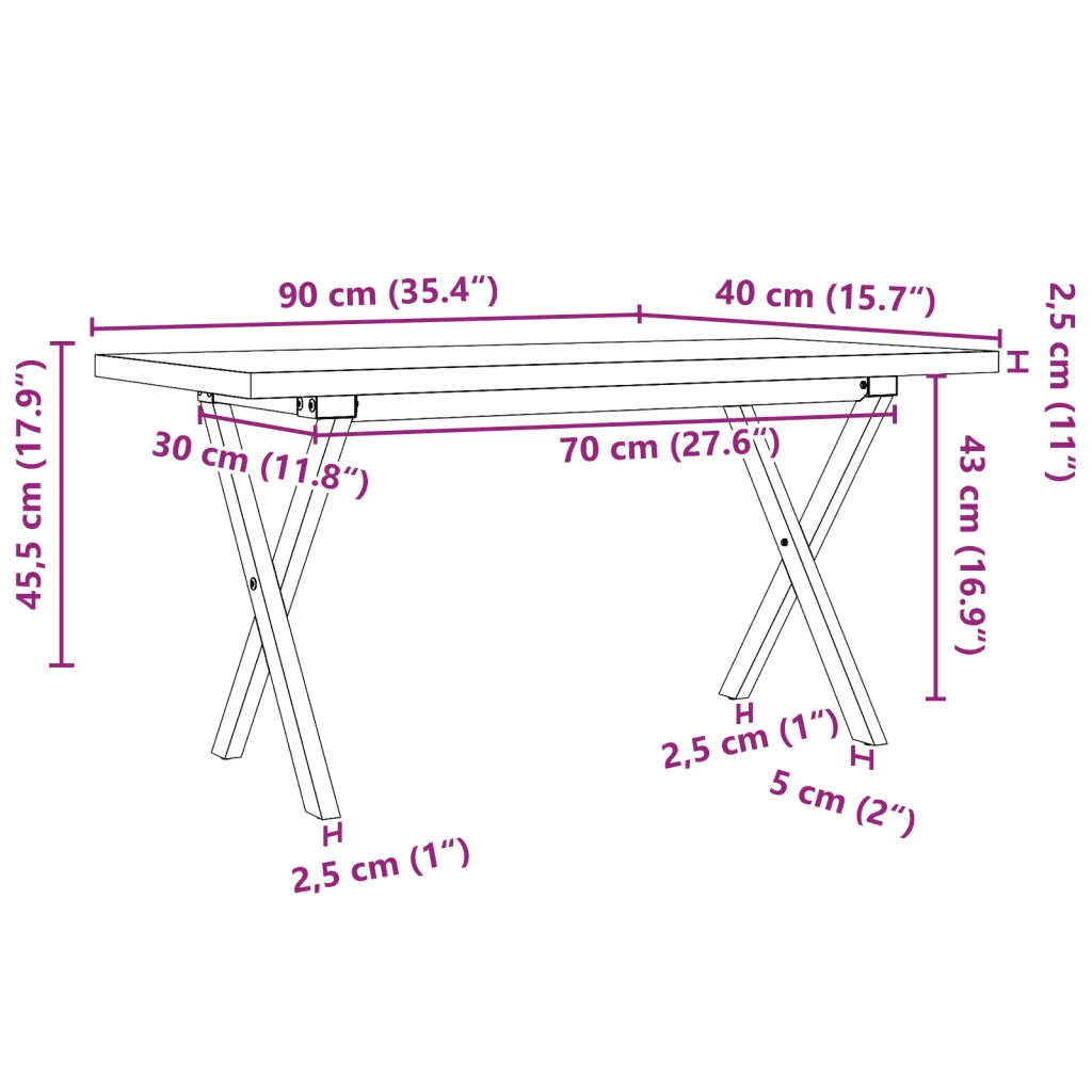 Tavolino salotto | Tavolino da caff¨¨ | Tavolino da Soggiorno Telaio a X 90x40x45,5 cm Legno Pino e Acciaio