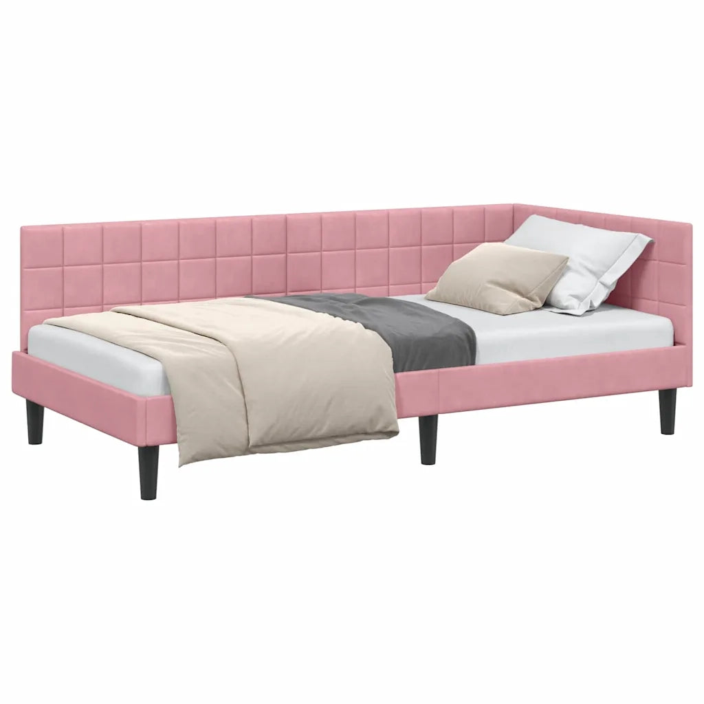 vidaXL Cornice del letto ad angolo Rosa 100 x 200 cm Velluto