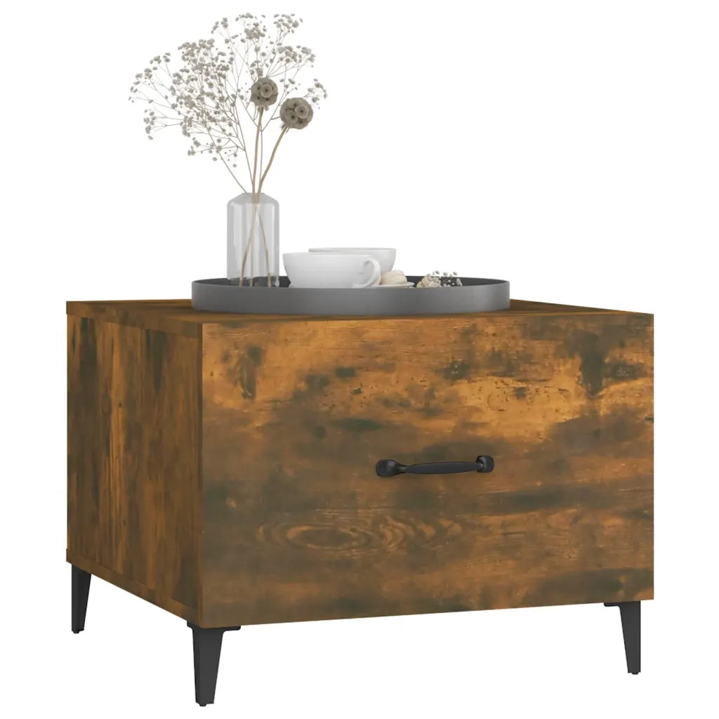 Tavolino da Salotto con Gambe in Metallo Rovere Fumo 50x50x40cm 817537
