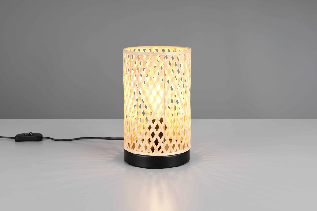 Lampada da tavolo, bambù e metallo, naturale e nero, H 23 cm, Laurent