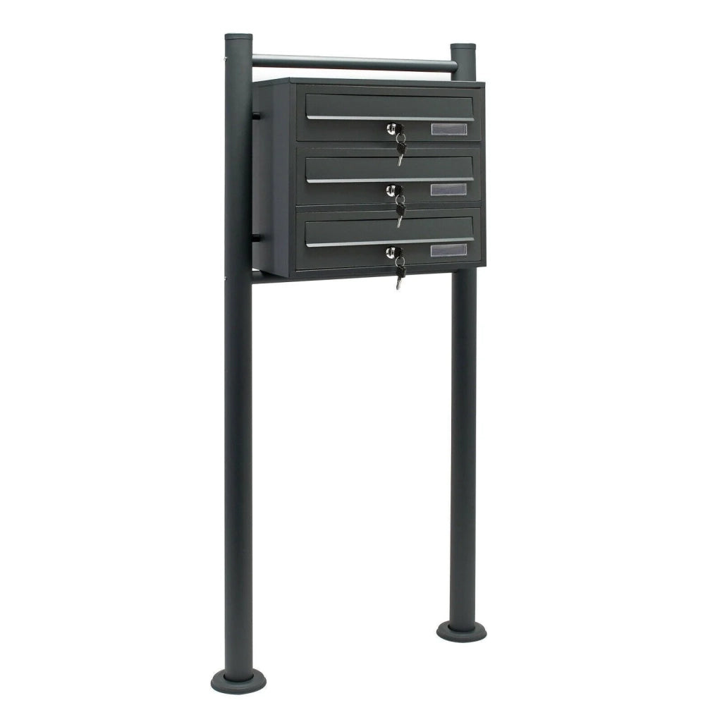 Blocco di 3 cassette postali con supporto 3 scomparti sovrapposti acciaio zincato 36 x 38,5 x 27 cm antracite 16_0000028