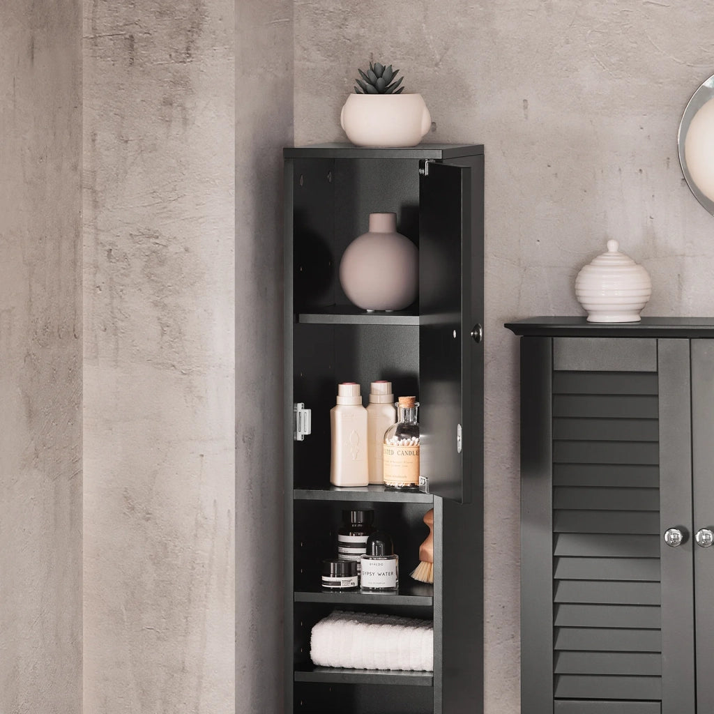 Armadio Colonna bagno, Mobile bagno alto con 2 Ante e 1 cassetto altezza: 180 cm Nero BZR34-SCH