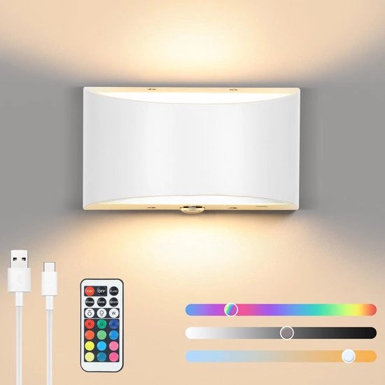 Lampada da Parete Caricabile - Lampada da Parete Interna - Caricabile via USB - Lampada da Parete per Salotto - Camera da Letto - Senza Fili - Lampada da Parete a Batterie - Illuminazione Scale - Lampada da Parete Caricabile - Comando a Distanza -