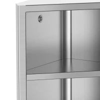 Armadietto Angolare Bagno in Acciaio Anta a Specchio Chiusura Magnetica 3 Ripiani Salvaspazio 60x30x18.4cm