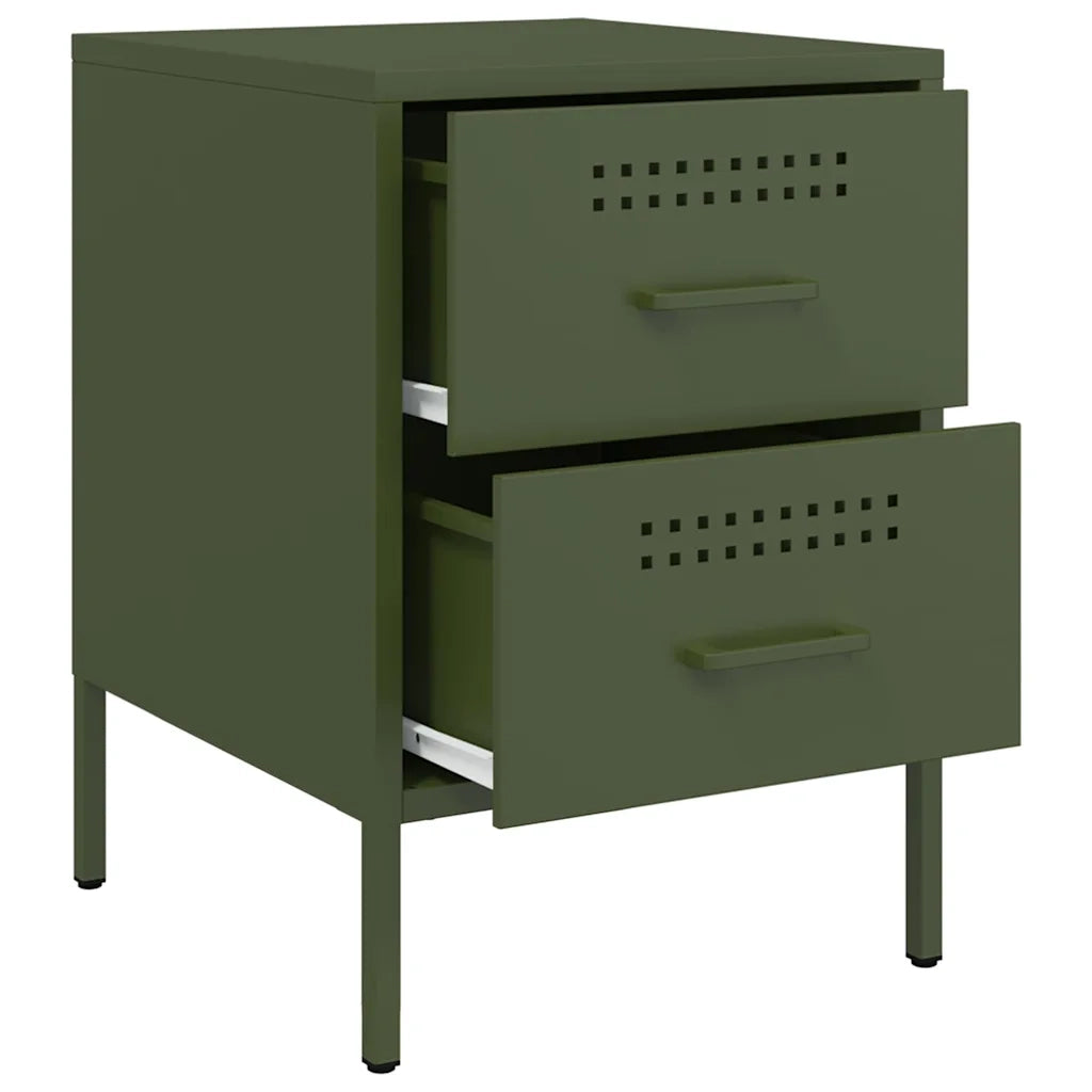 Comodini 2 pz-Set di 2 Tavolino da notte Verde Oliva 36x39x50,5 cm in Acciaio 321476