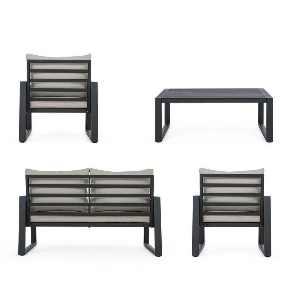 Set da 4 Salotto da Giardino in Alluminio con Cuscini e Corde in Textilene - CAPTIVATING
