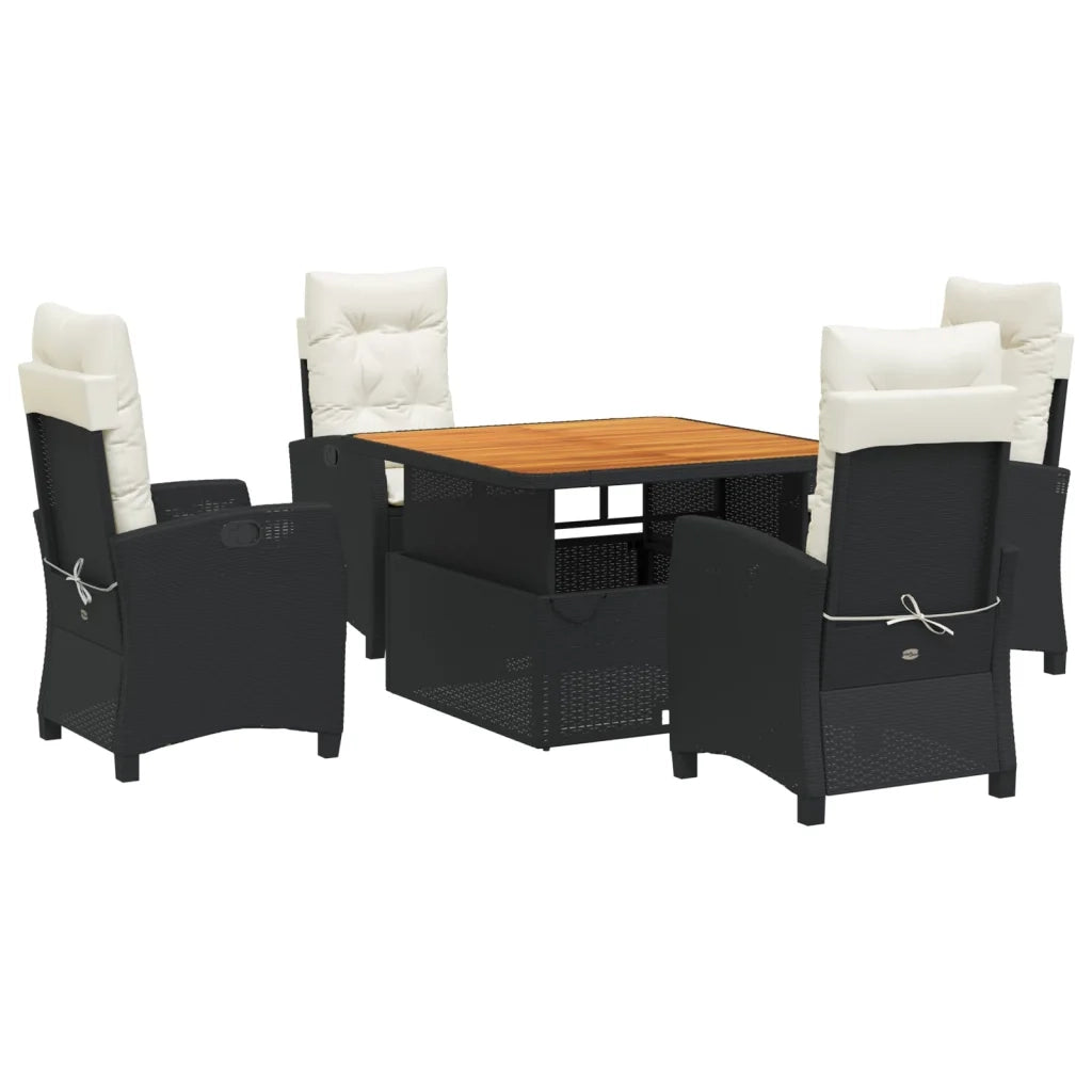 Set da Pranzo da Giardino 5 pz Nero con Cuscini in Polyrattan 3277376