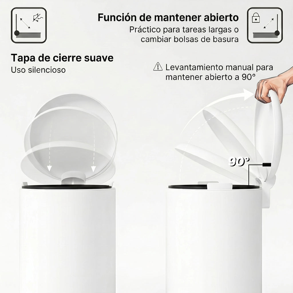 Cestino 30L con Pedale e Coperchio Morbido ¨C zephmum ¨C Crema