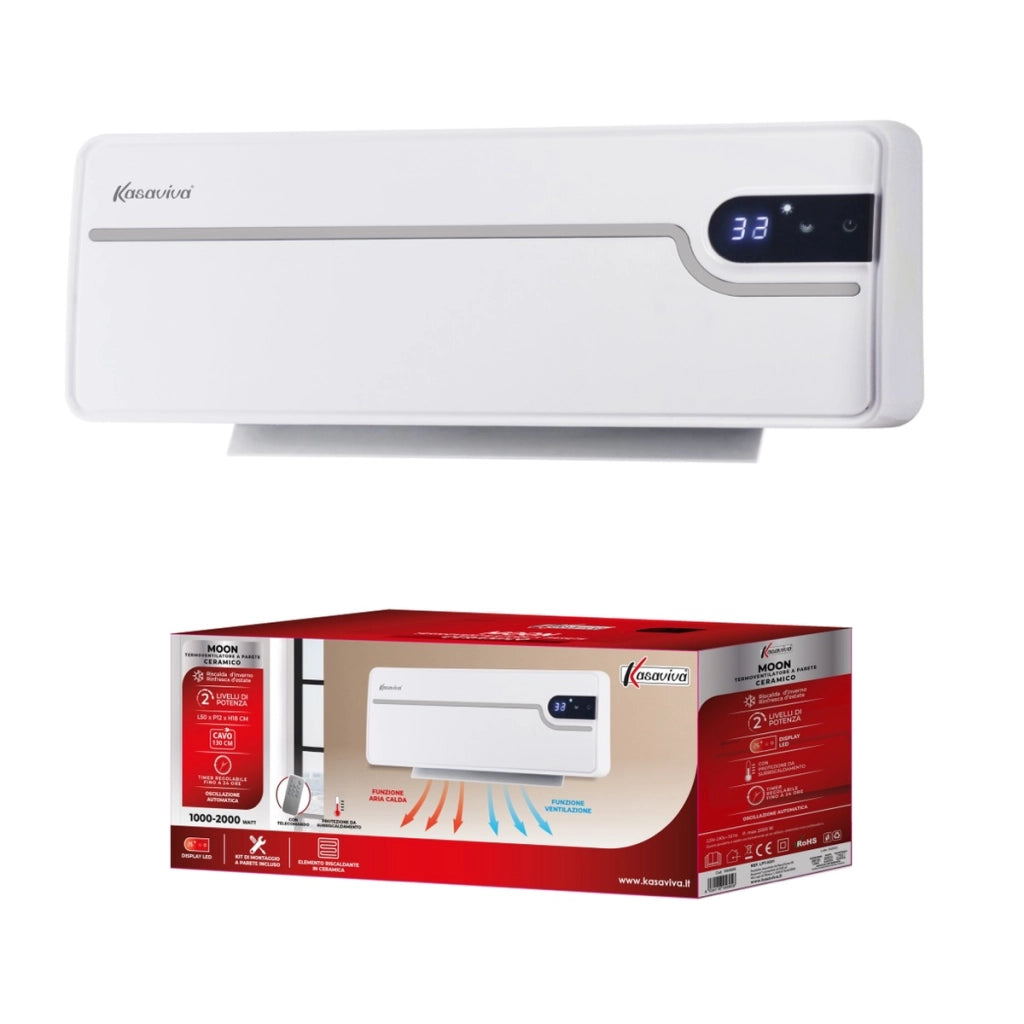 MOON TERMOVENTILATORE CERAMICO A PARETE DA 2000 W CON 2 LIVELLI DI POTENZA