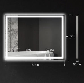 Specchio bagno LED ULEVR con Bluetooth, orologio digitale, funzione antiappannamento e luce regolabile, argento