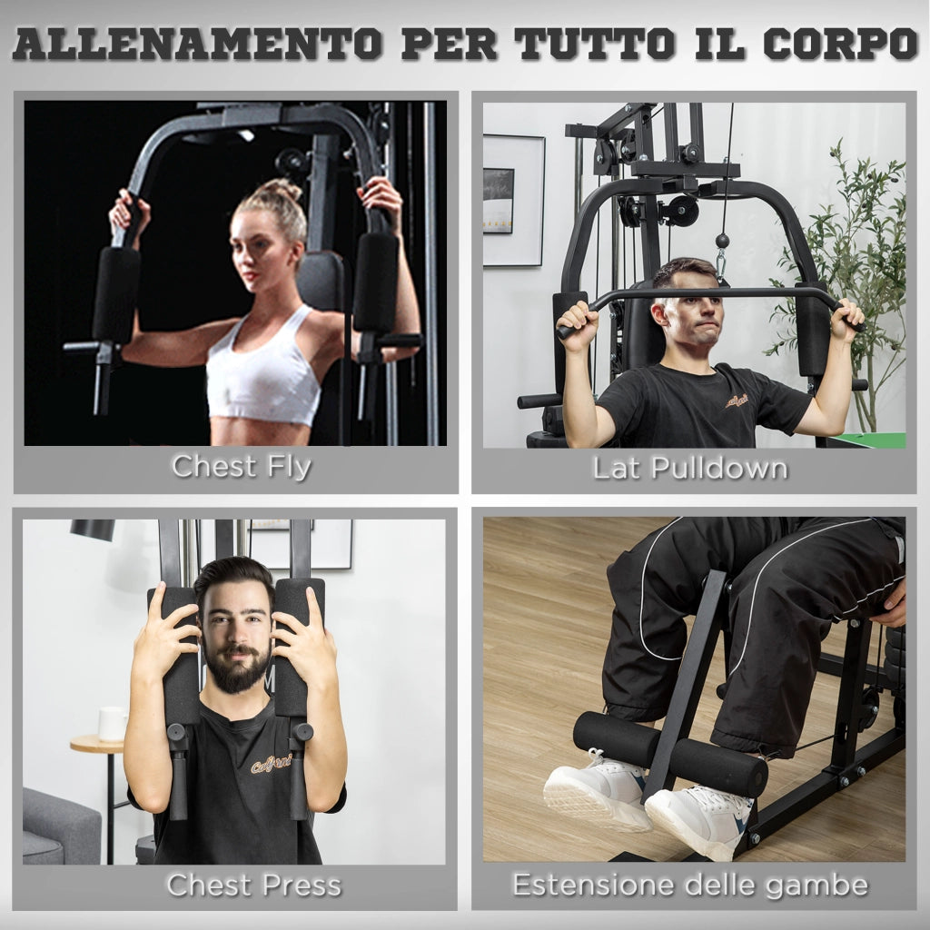 EasyComfort Stazione Fitness Multifunzione per Allenamento a Casa e Professionale in Acciaio, 148x108x207 cm, Nero