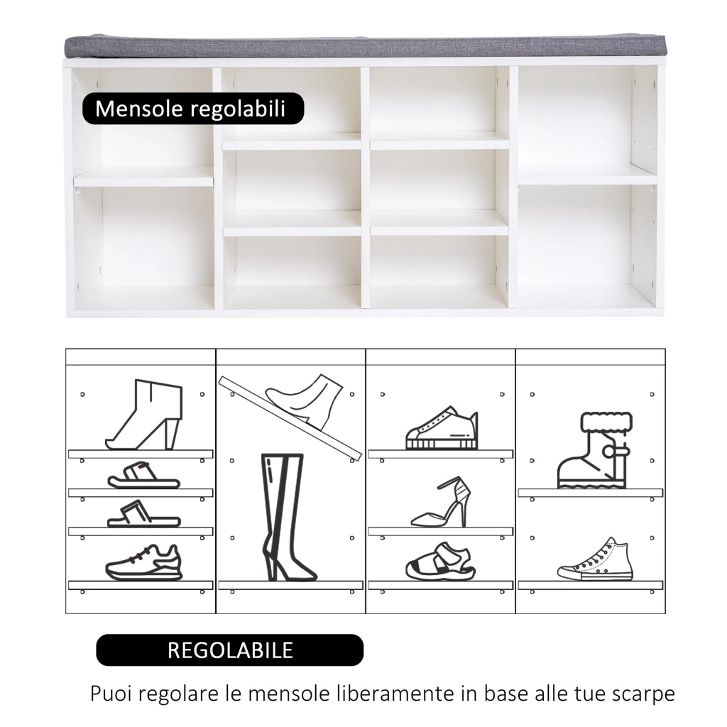 Scarpiera con panca ¨C zephmum ¨C bianco, legno, 104x30x48 cm