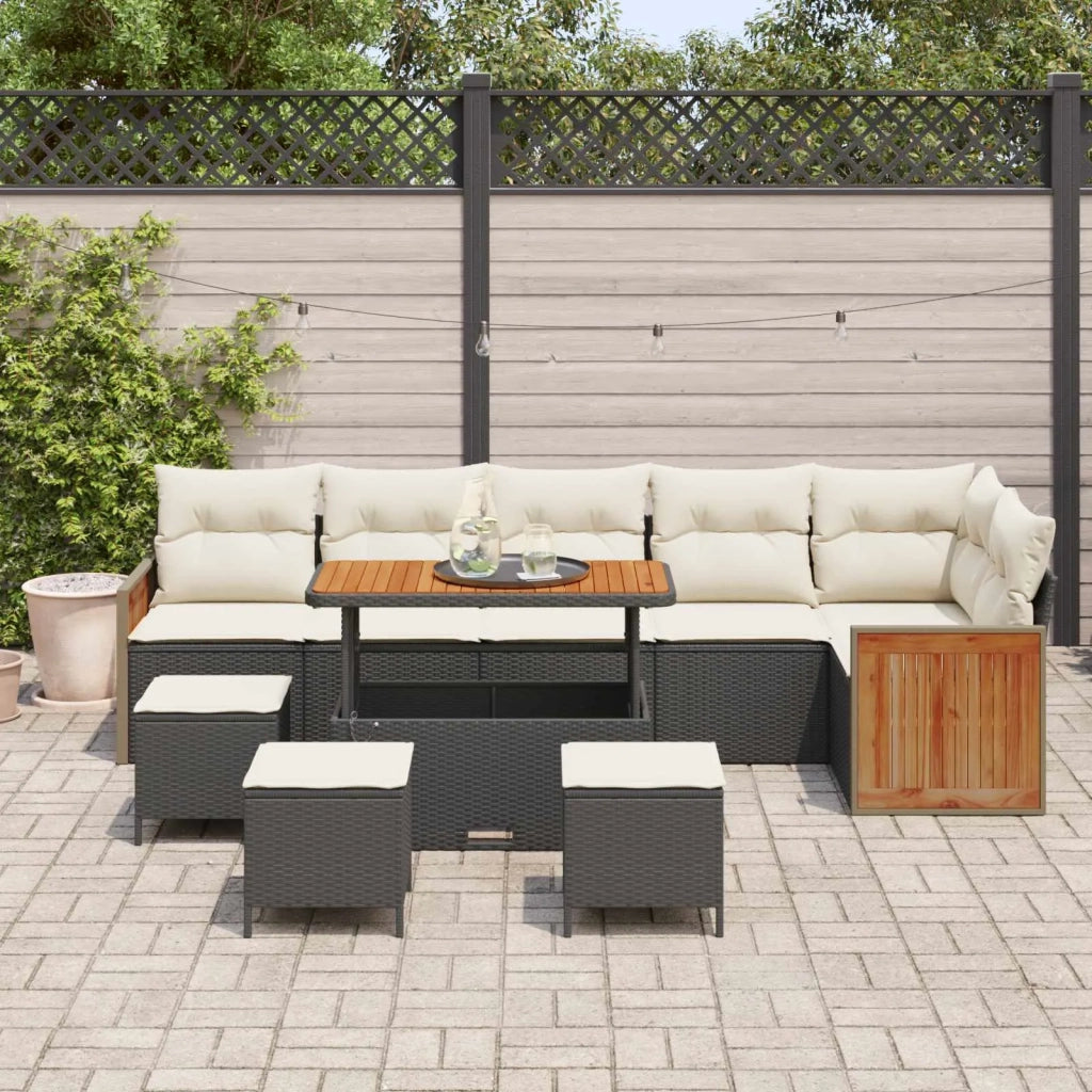 Set Divano da Giardino con cuscino 10 pcs Nero e Crema 3363200