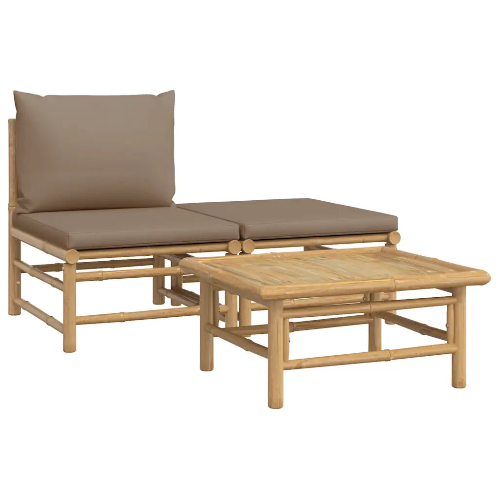 Salotto da Giardino-Set Salotto da Giardino 3pz con Cuscini Tortora Bamb¨´
