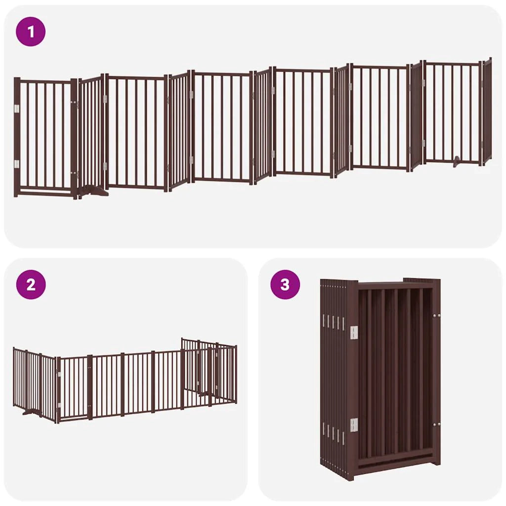 Cancelletto di sicurezza per animali domestici porta pieghevole 12 pannelli legno di pioppo marrone 02_0023147