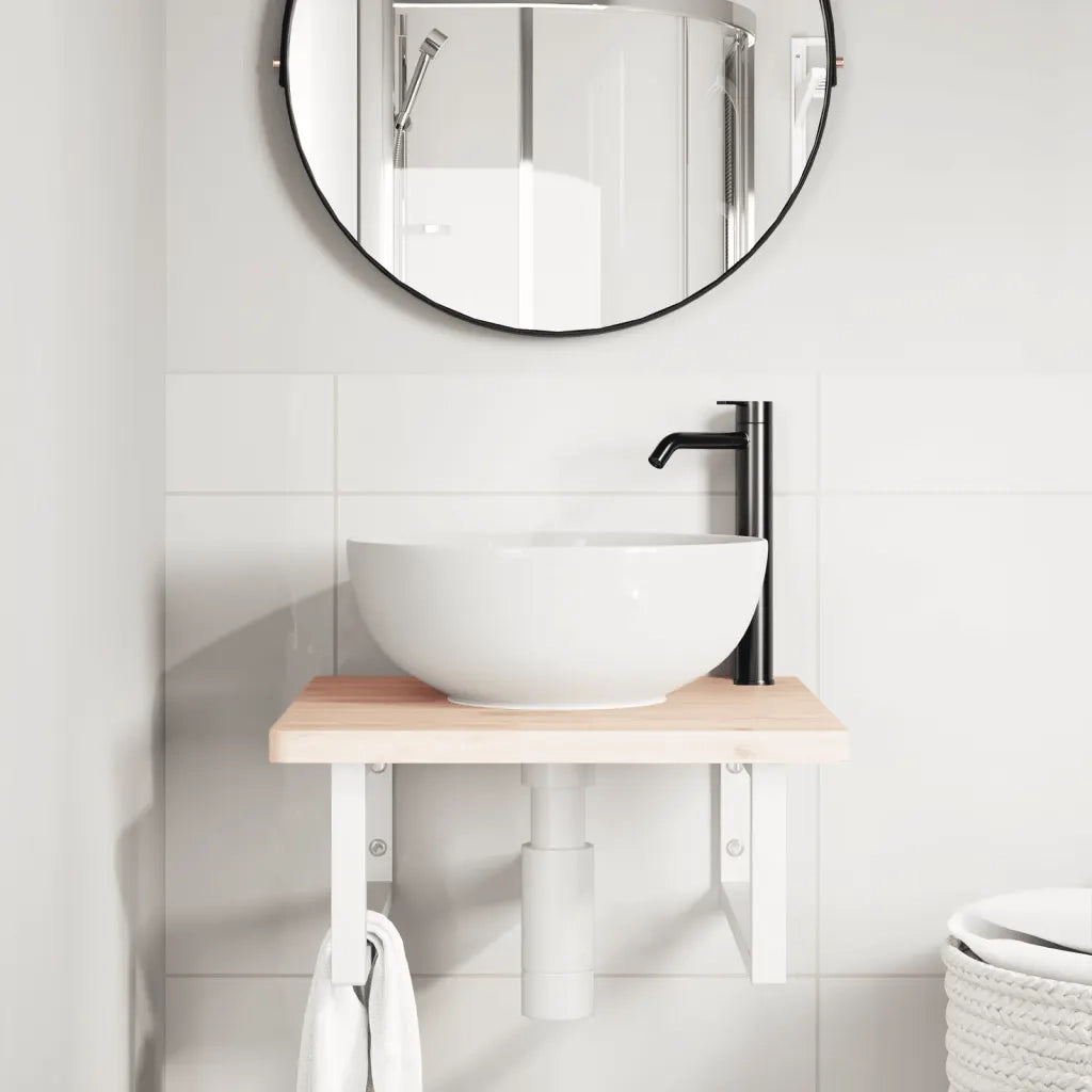 vidaXL Ripiano a Parete per Lavabo in Acciaio e Massello di Faggio
