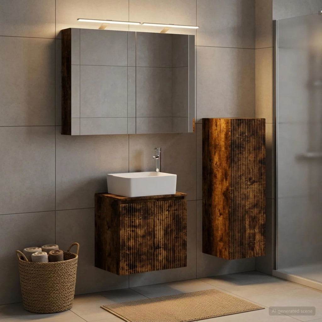 Set di mobili per il bagno 4 pz Rovere Fumo 3407435